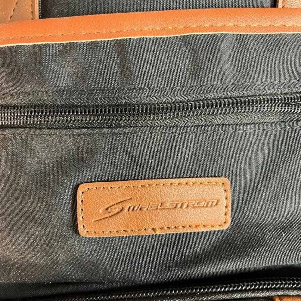 NWOT Maelstrom Black Canvas Laptop Backpack Brown Leather Trim Travel School Bag